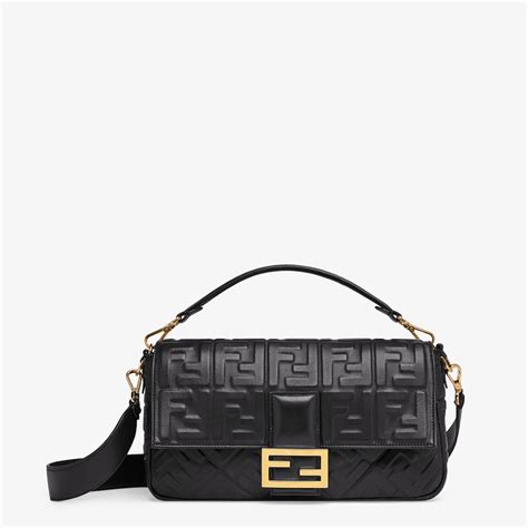 black fendi zip top baguette|fendi baguette black leather bag.